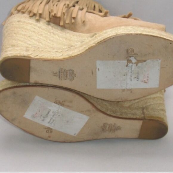 Beige Tan Suede Fringe Wedge Shoes - Picture 7 of 8